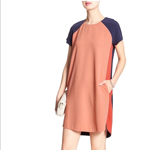 Banana Republic Blue orange ColorBlock Shift Dress size 8 - Picture 1 of 11